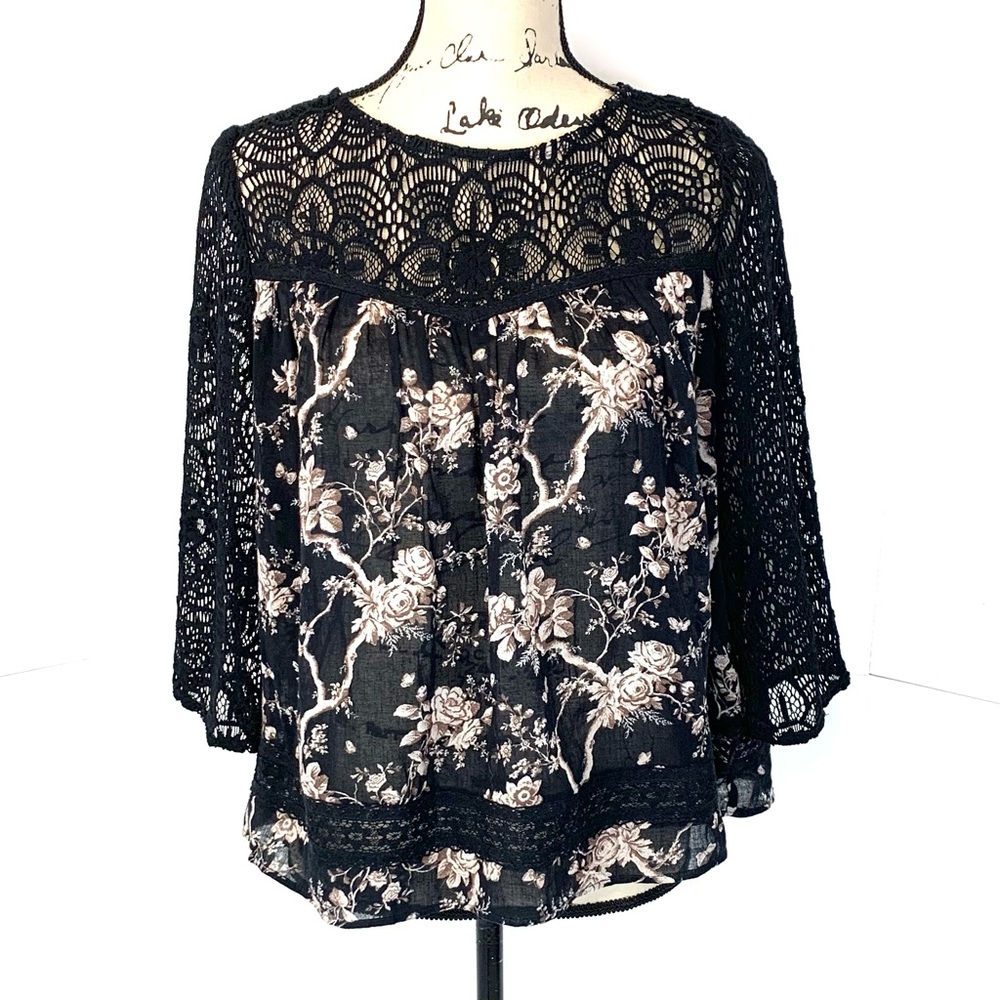 Vintage Ralph Lauren Denim Supply Size M Peasant Top Lace Floral Whimsigoth Boho